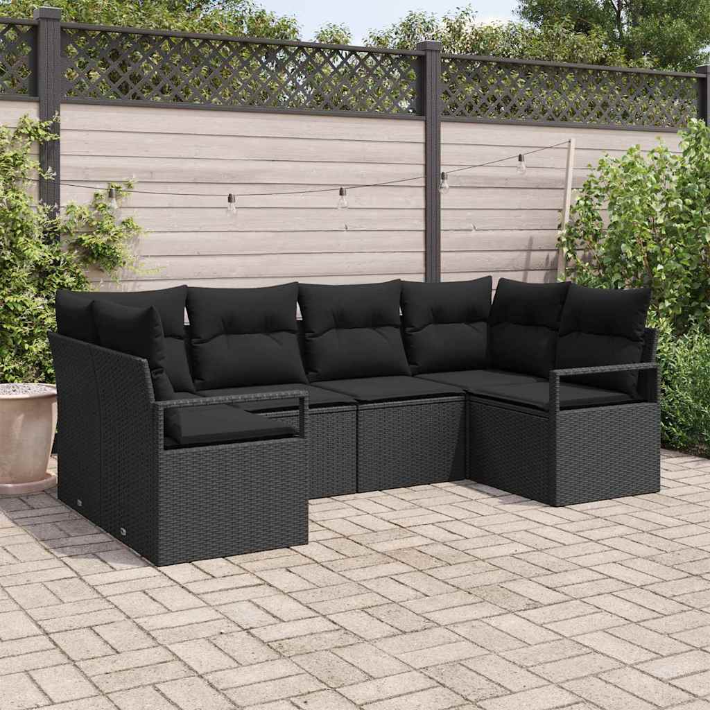 Sofa Set mit Kissen 6 pcs Schwarz Poly-Rattan