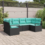 Sofa Set mit Kissen 6 pcs Schwarz Poly Rattan