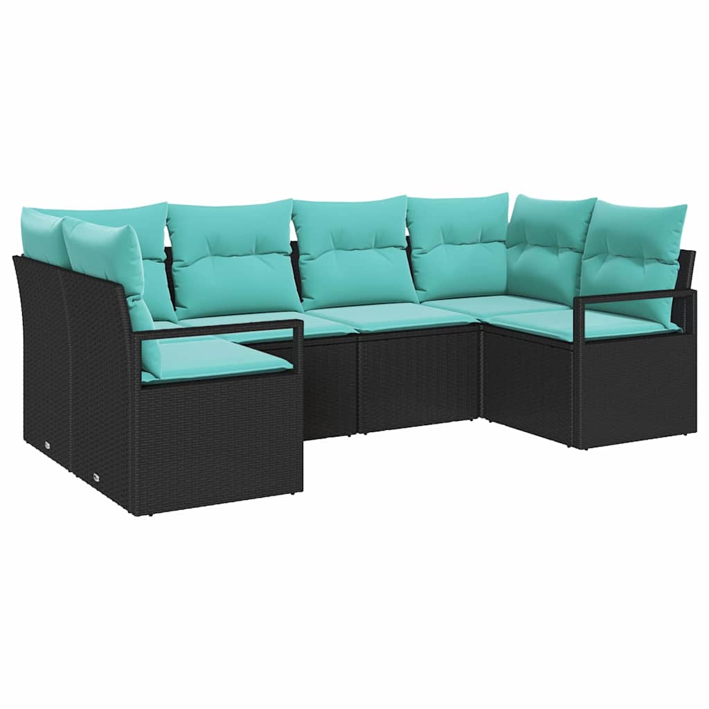 Sofa Set mit Kissen 6 pcs Schwarz Poly Rattan
