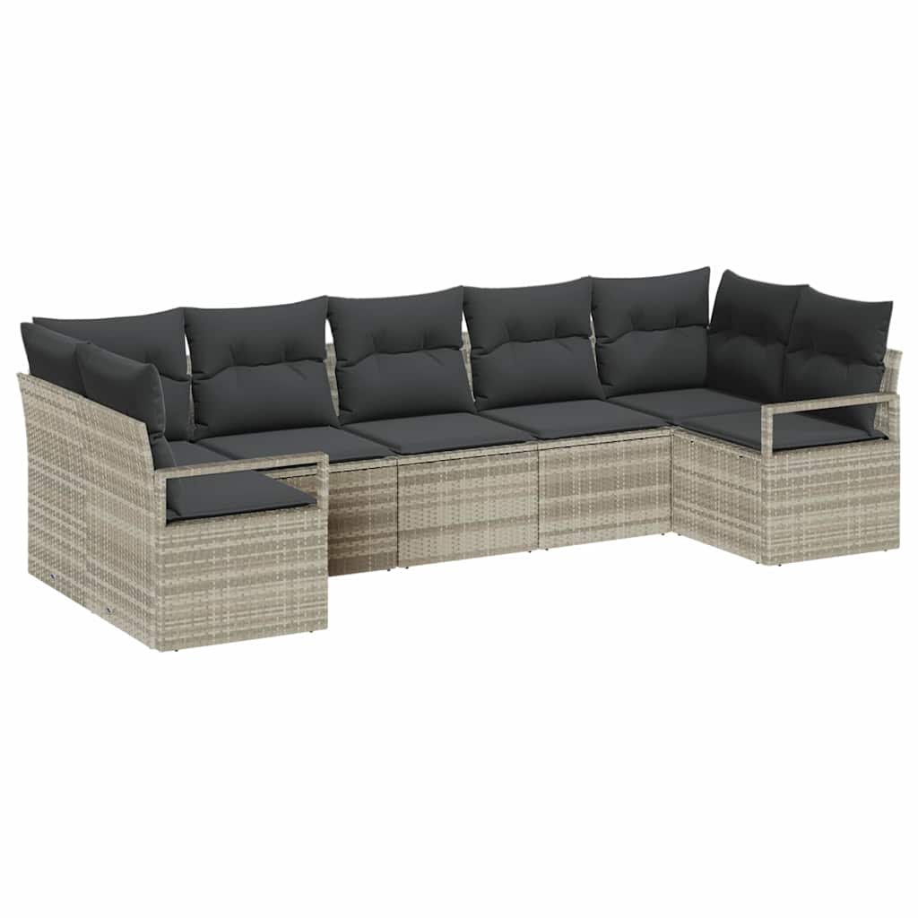 Sofa Set mit Kissen 7 pcs Hellgrau Poly Rattan