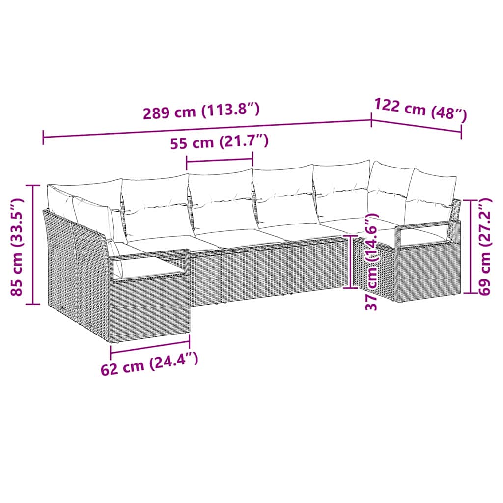 Sofa Set mit Kissen 7 pcs Hellgrau Poly Rattan