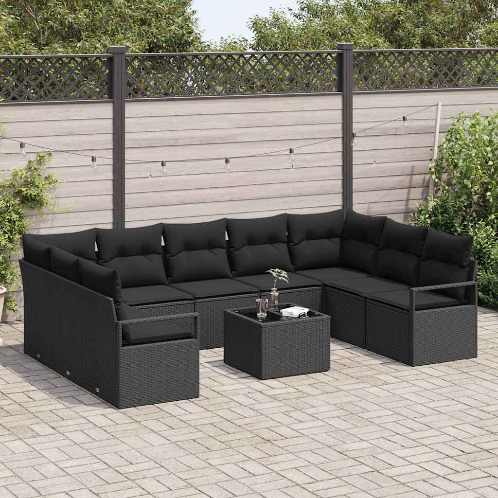 Sofa Set mit Kissen 10 pcs Schwarz Poly-Rattan