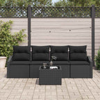 Sofa Set mit Kissen mit Kissen 5 pcs Schwarz Poly Rattan