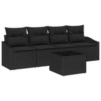 Sofa Set mit Kissen mit Kissen 5 pcs Schwarz Poly Rattan