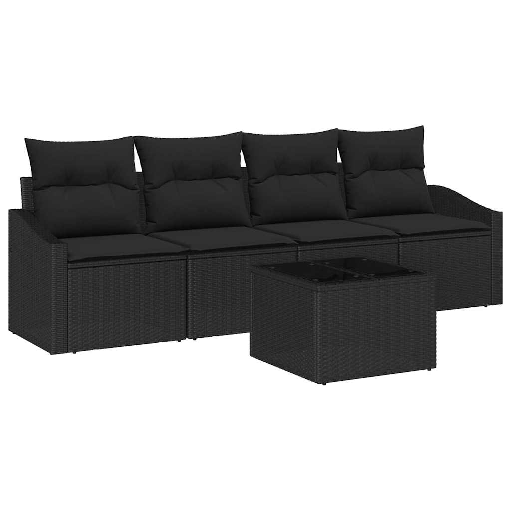 Sofa Set mit Kissen mit Kissen 5 pcs Schwarz Poly Rattan