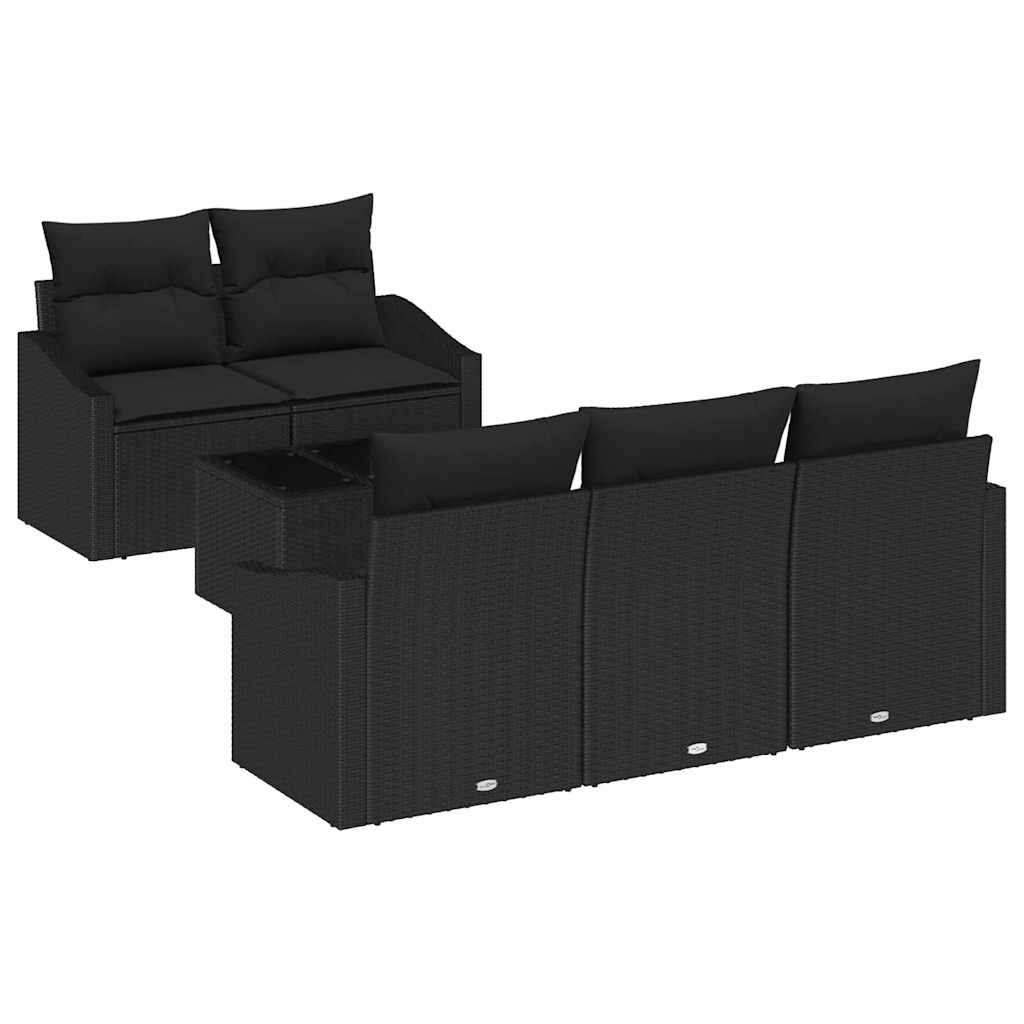 Sofa Set mit Kissen mit Kissen 6 pcs Schwarz Poly Rattan