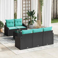Sofa Set mit Kissen 6 pcs Schwarz und Türkis Poly Rattan