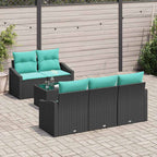 Sofa Set mit Kissen 6 pcs Schwarz und Türkis Poly Rattan