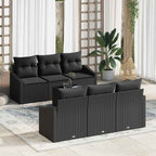 Sofa Set mit Kissen mit Kissen 7 pcs Schwarz Poly Rattan