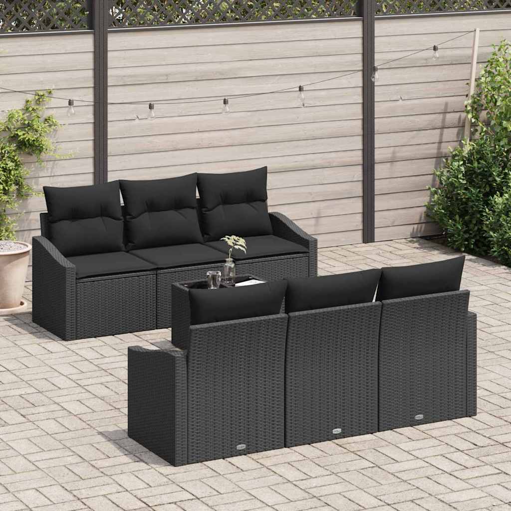 Sofa Set mit Kissen mit Kissen 7 pcs Schwarz Poly Rattan