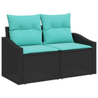 Sofa Set mit Kissen 7 pcs Schwarz und Türkis Poly Rattan