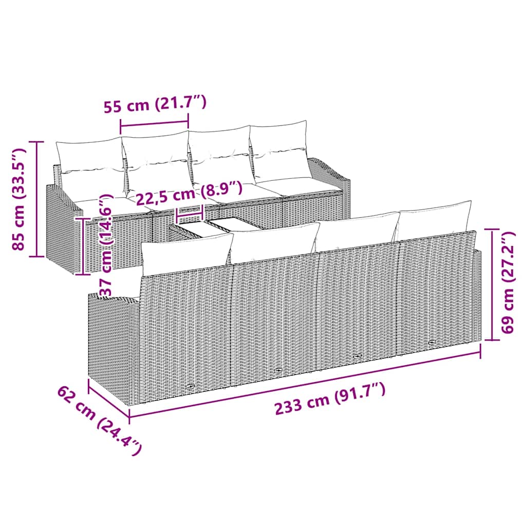 Sofa Set mit Kissen mit Kissen 9 pcs Schwarz Poly Rattan
