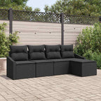 Sofa Set mit Kissen 5 pcs Schwarz Poly Rattan