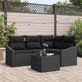 Sofa Set mit Kissen 5 pcs Schwarz Poly Rattan