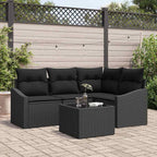 Sofa Set mit Kissen 5 pcs Schwarz Poly Rattan