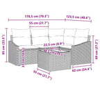 Sofa Set mit Kissen 5 pcs Schwarz Poly Rattan
