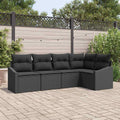 Sofa Set mit Kissen 5 pcs Schwarz Poly-Rattan