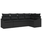 Sofa Set mit Kissen 5 pcs Schwarz Poly-Rattan