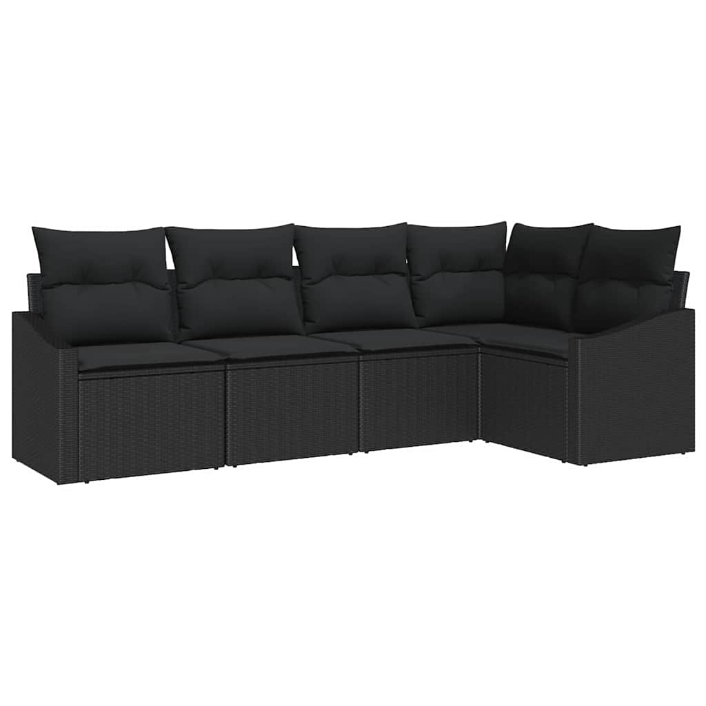 Sofa Set mit Kissen 5 pcs Schwarz Poly-Rattan