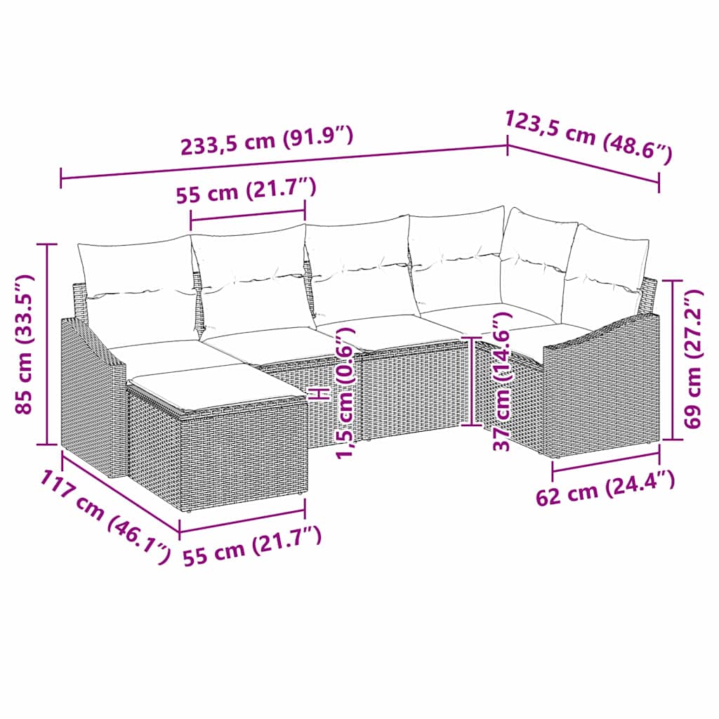 Sofa Set mit Kissen 6 pcs Hellgrau Poly-Rattan
