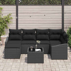 Sofa Set mit Kissen 7 pcs Schwarz Poly Rattan