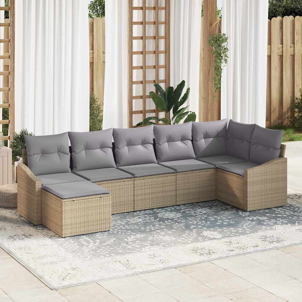 Sofa Set mit Kissen 7 pcs Beige Poly-Rattan