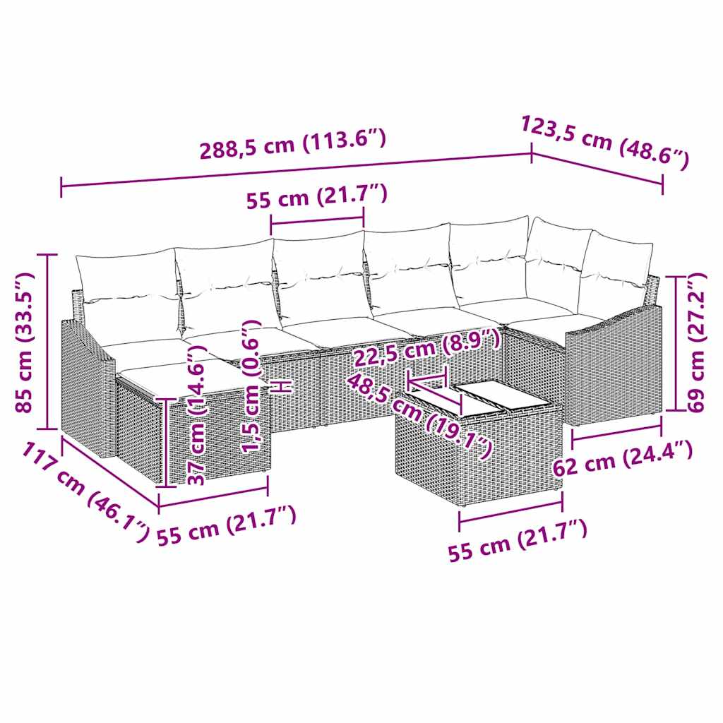 Sofa Set mit Kissen 8 pcs Beige Poly Rattan
