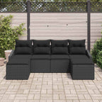 Sofa Set mit Kissen 6 pcs Schwarz Poly-Rattan