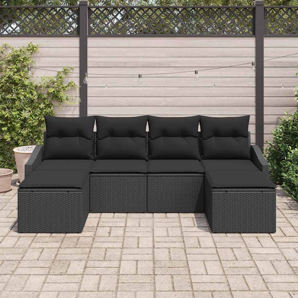 Sofa Set mit Kissen 6 pcs Schwarz Poly-Rattan