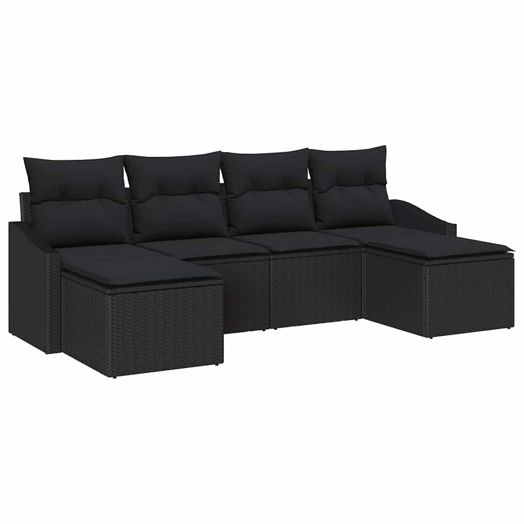 Sofa Set mit Kissen 6 pcs Schwarz Poly-Rattan