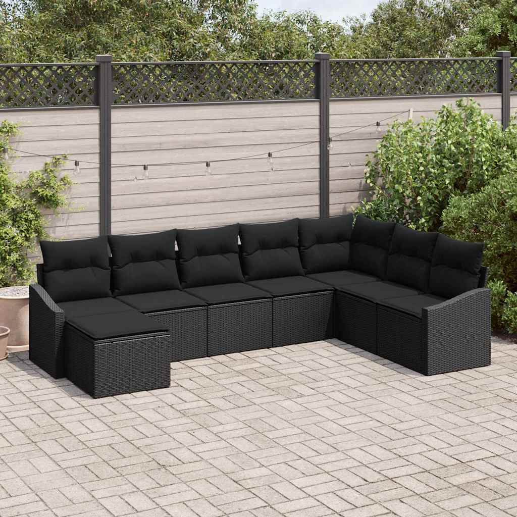 Sofa Set mit Kissen 8 pcs Schwarz Poly-Rattan