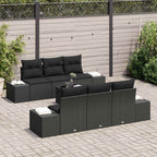 Sofa Set mit Kissen 7 pcs Schwarz Poly Rattan
