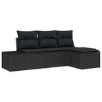Sofa Set mit Kissen 4 pcs Schwarz Poly Rattan