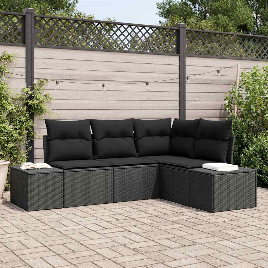 Gartensofa-set 4 pcs Schwarz Poly-Rattan