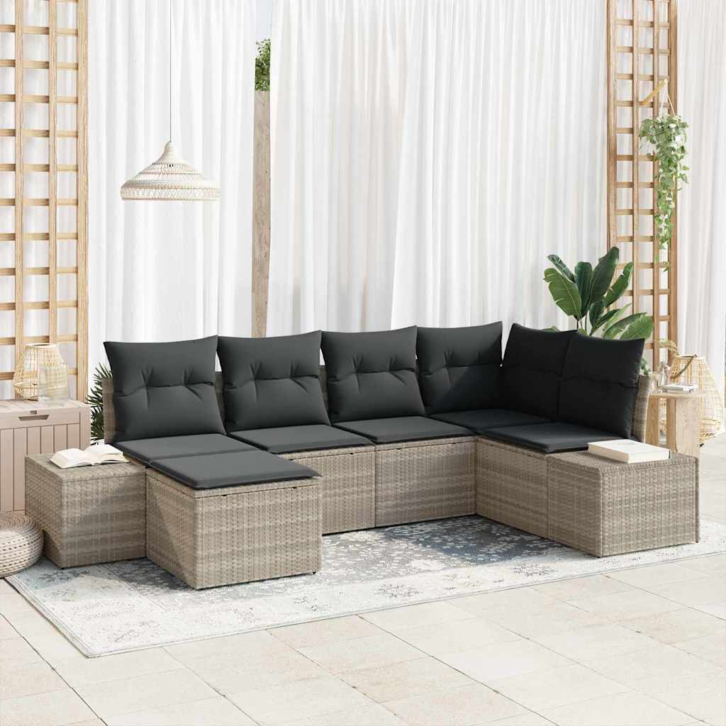 Gartensofa-set mit Kissen 6 pcs Hellgrau Poly-Rattan
