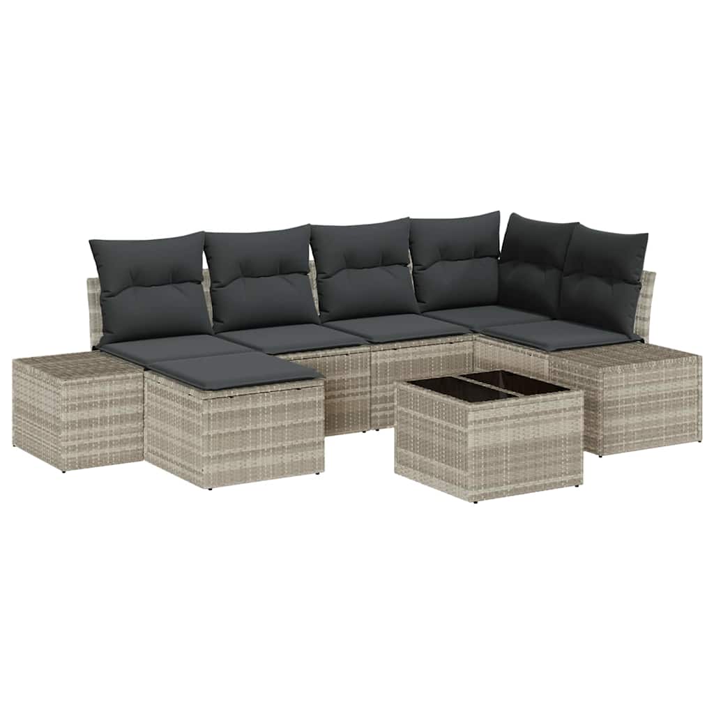 Gartensofa-set mit Kissen 7 pcs Hellgrau Poly-Rattan