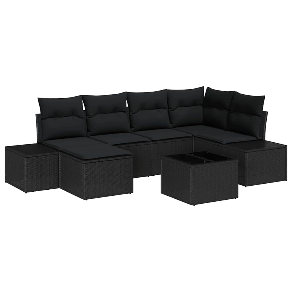 Gartensofa-set mit Kissen 7 pcs Schwarz Poly-Rattan