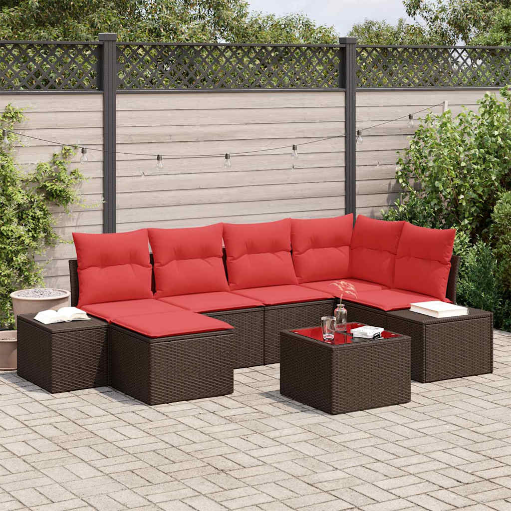 Gartensofa-set mit Kissen 7 pcs Braun Poly-Rattan