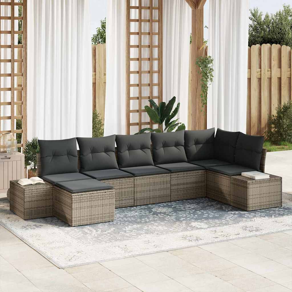 Gartensofa-set mit Kissen 7 pcs Grau Poly-Rattan