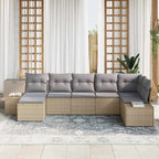 Gartensofa-set mit Kissen 7 pcs Beige Poly-Rattan
