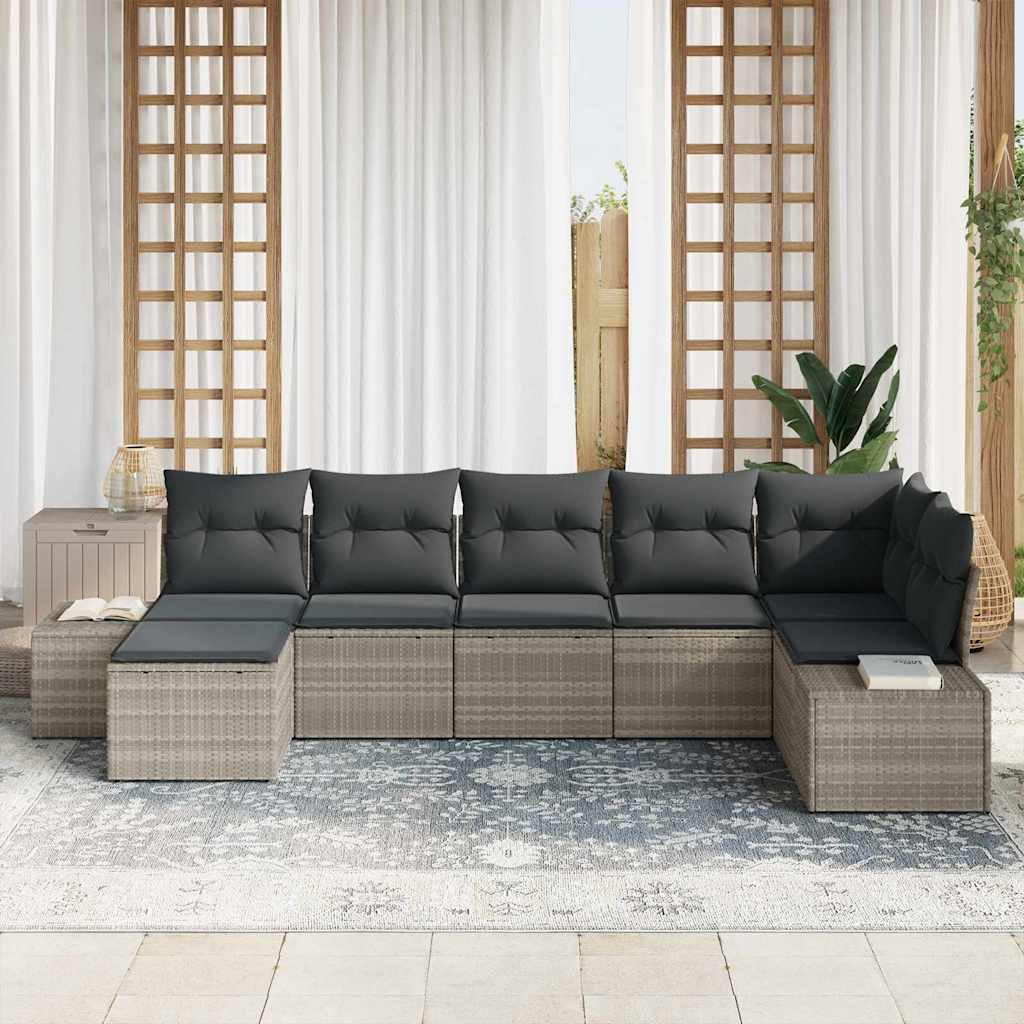 Gartensofa-set mit Kissen 7 pcs Hellgrau Poly-Rattan