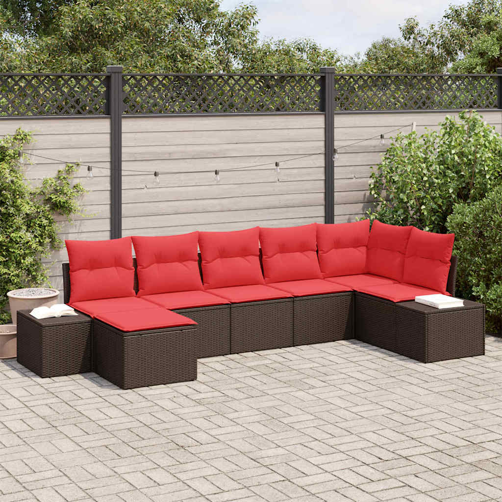 Gartensofa-set mit Kissen 7 pcs Braun Poly-Rattan