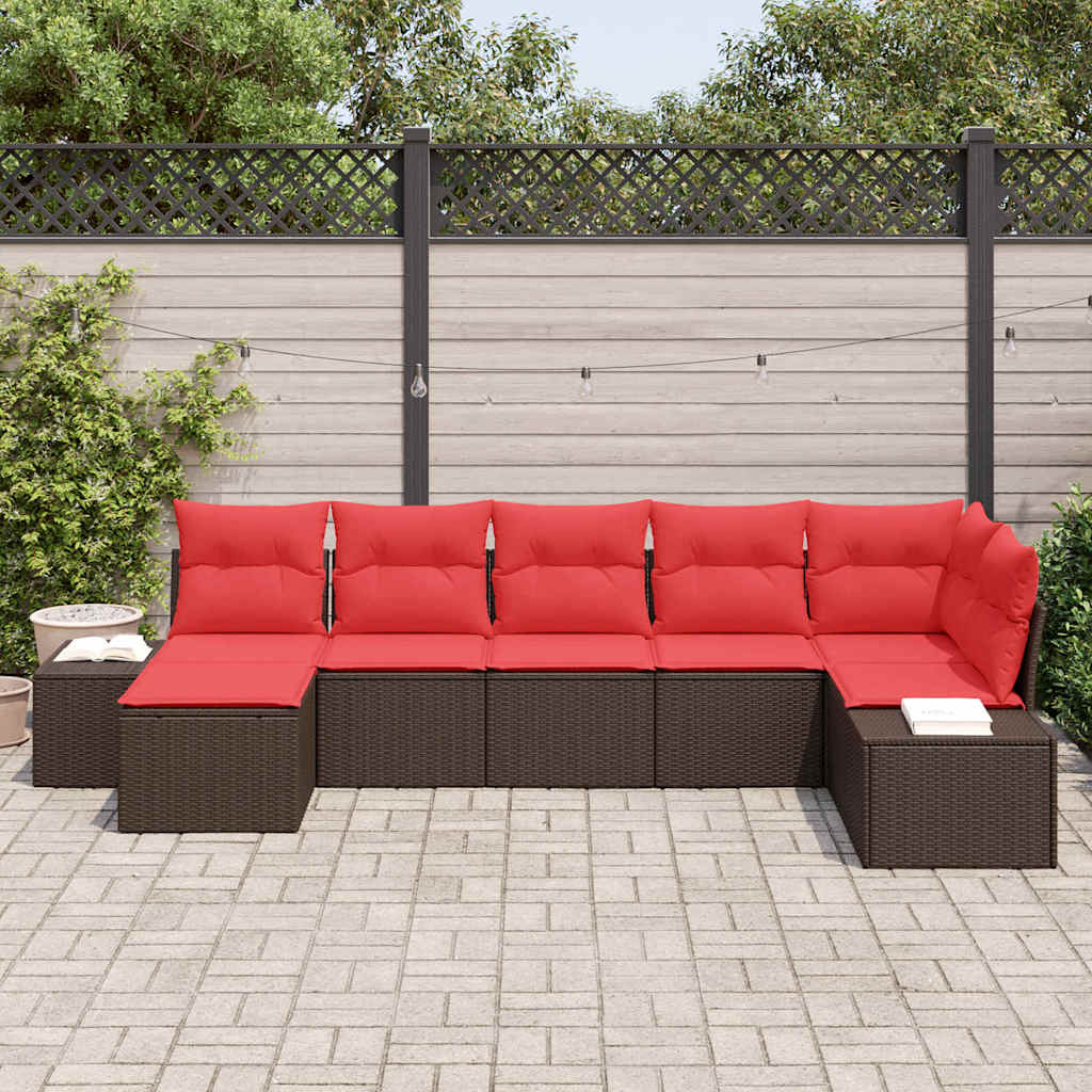 Gartensofa-set mit Kissen 7 pcs Braun Poly-Rattan
