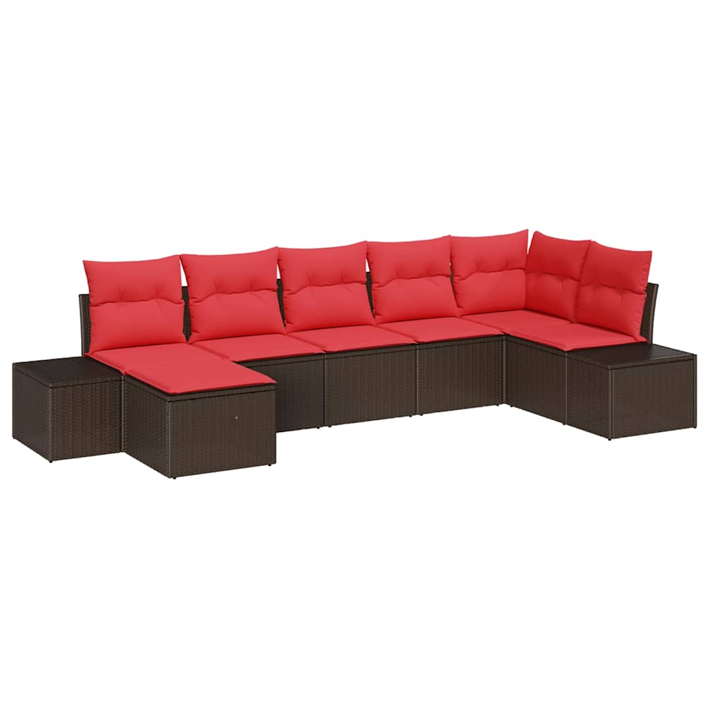 Gartensofa-set mit Kissen 7 pcs Braun Poly-Rattan