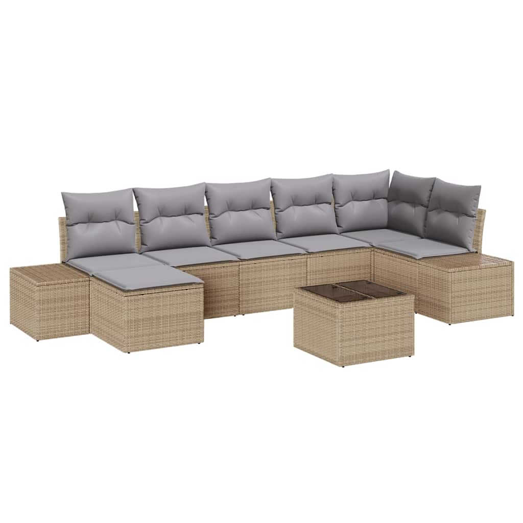 Gartensofa-set mit Kissen 8 pcs Beige Poly-Rattan