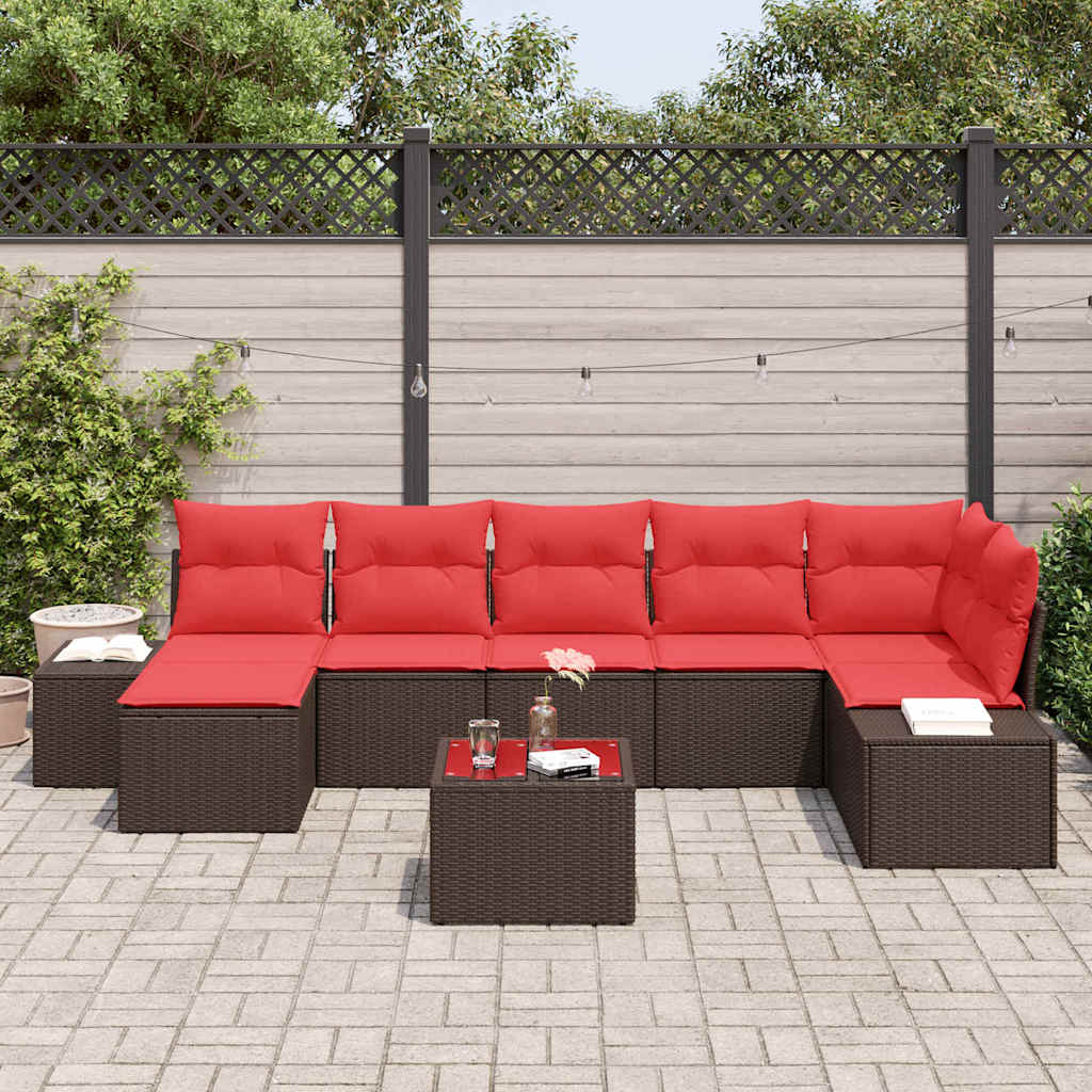 Gartensofa-set mit Kissen 8 pcs Braun Poly-Rattan