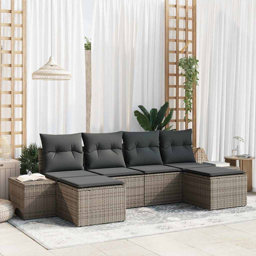 Gartensofa-set mit Kissen 6 pcs Grau Poly-Rattan