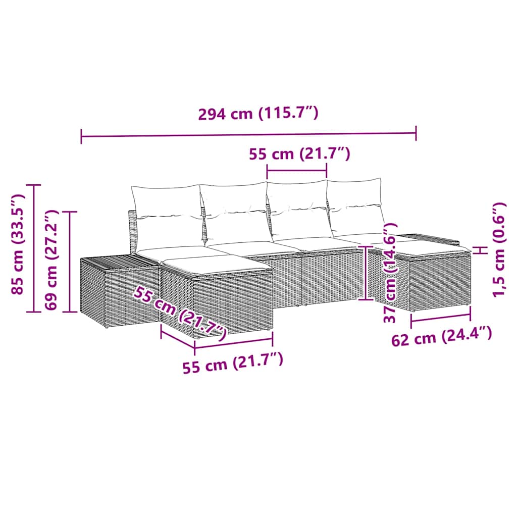Gartensofa-set mit Kissen 6 pcs Grau Poly-Rattan