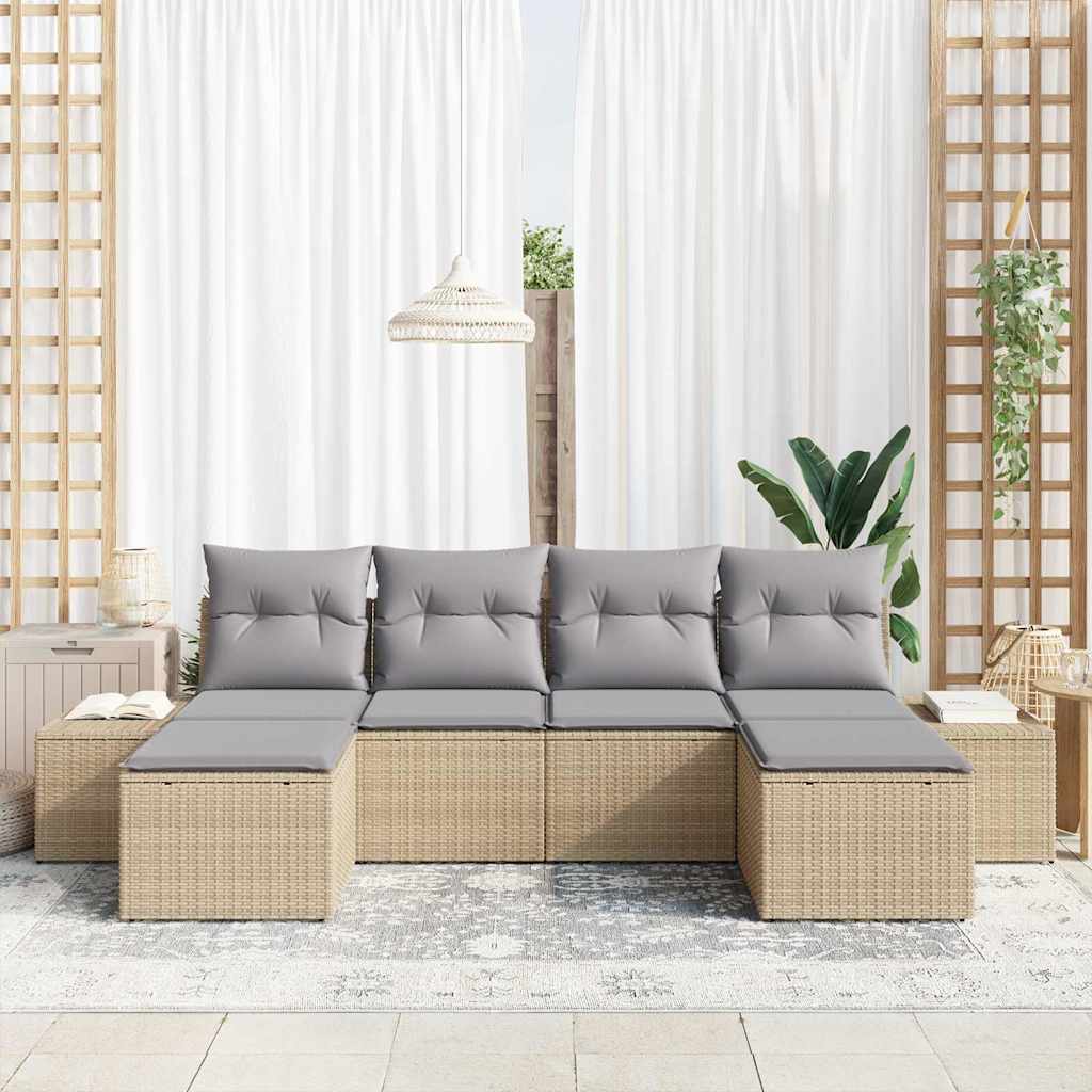Gartensofa-set mit Kissen 6 pcs Beige Poly-Rattan