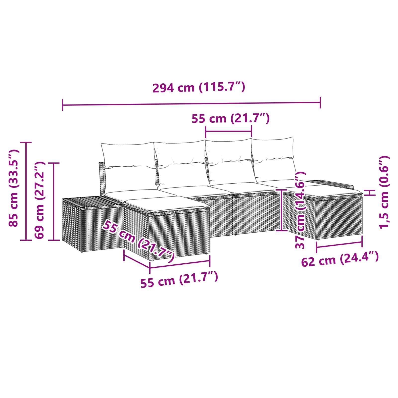 Gartensofa-set mit Kissen 6 pcs Braun Poly-Rattan